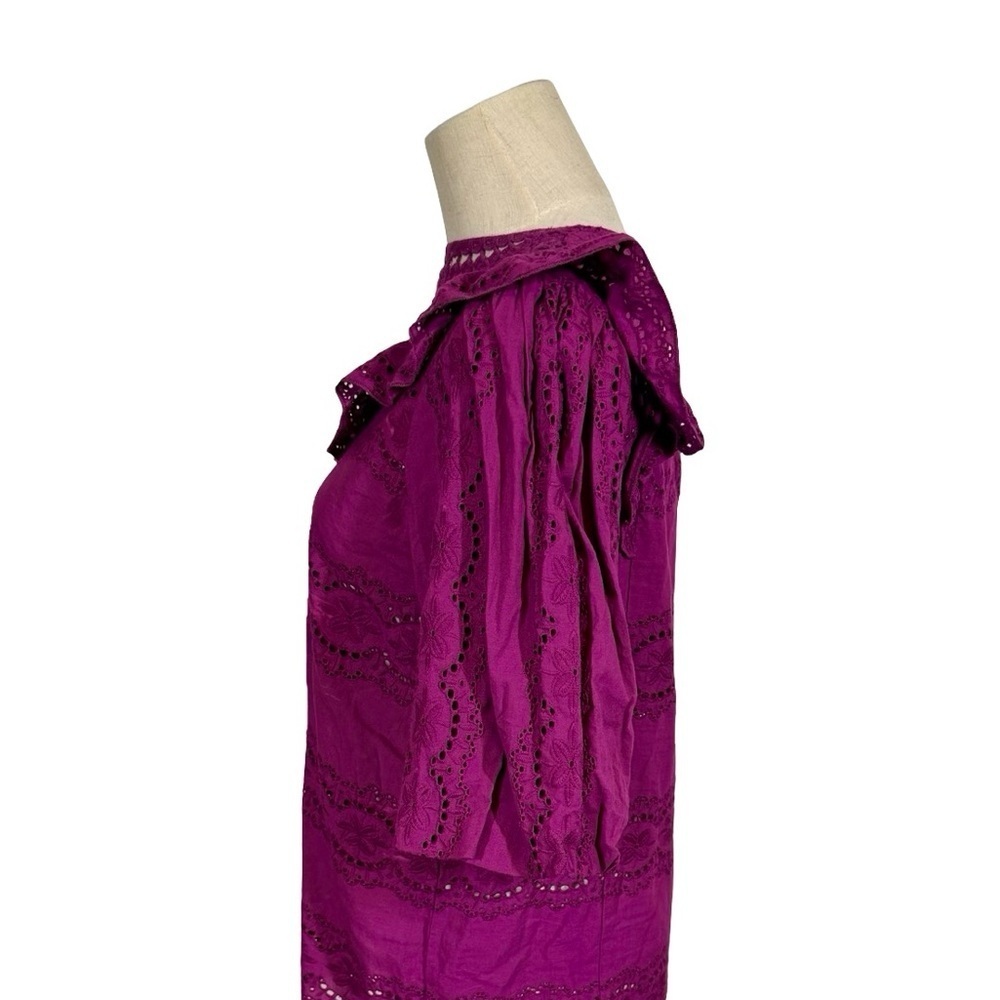 Sezane Elsa Blouse Eyelet Embroidered Ruffled Openwork in Purple Violet sz36/US4 - Picture 3 of 13